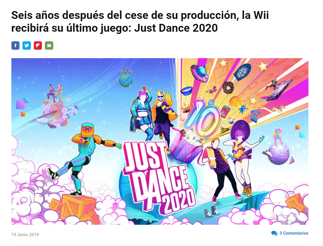 Noticia sobre ultimo juego de Wii Just Dance 2020
