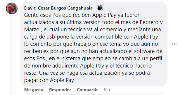 explicación de actualización de apple pay perú en negocios en facebook