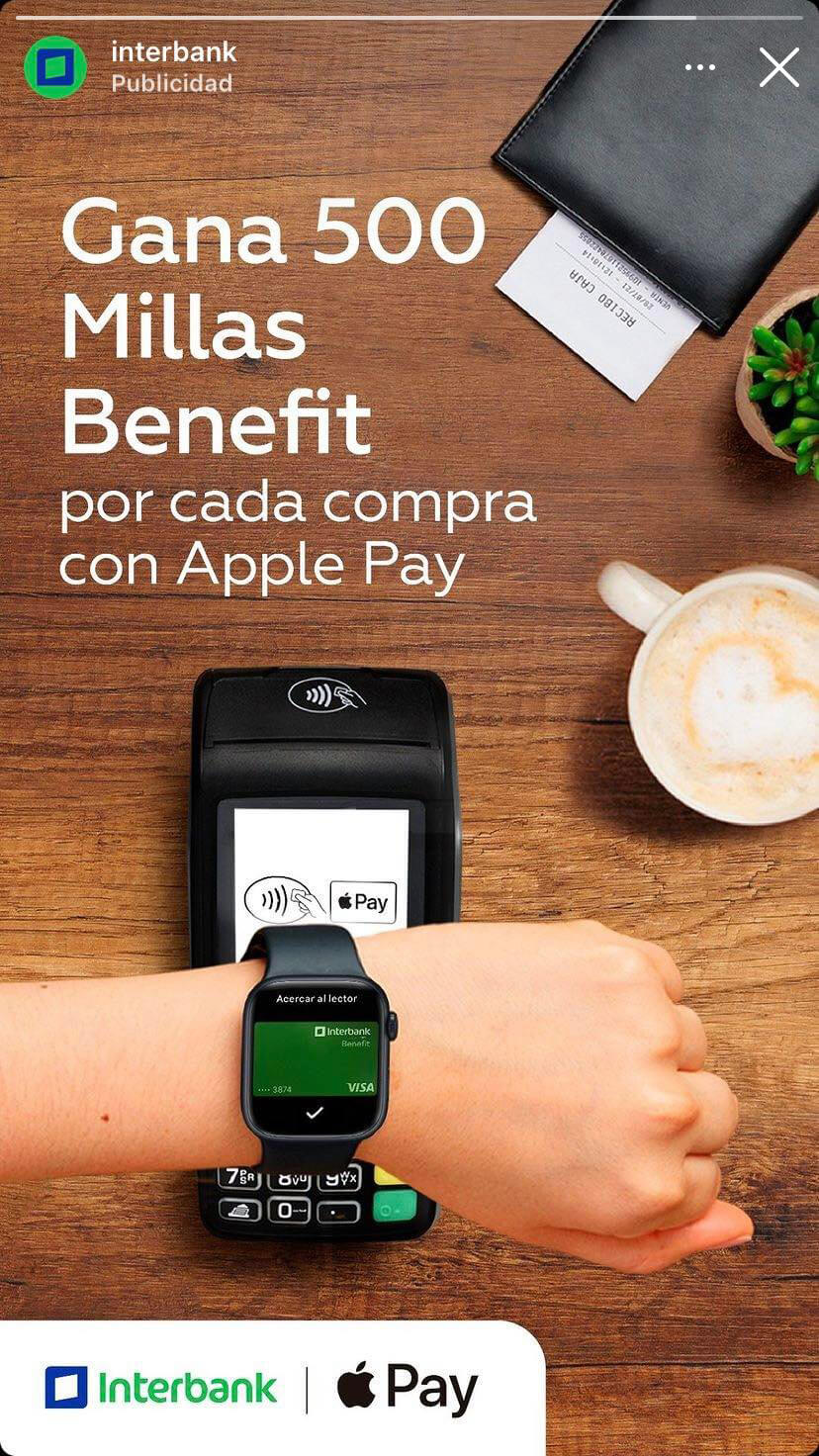 anuncio publicitario de interbank ofreciendo 500 millas por usar apple pay en peru