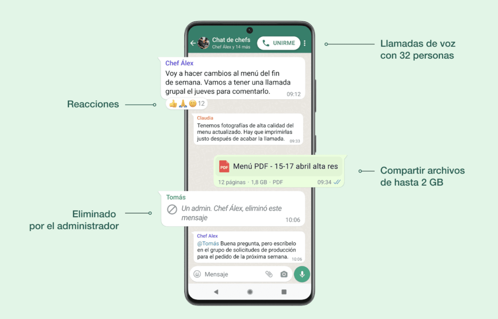 arte promocional de comunidades de whatsapp mostrando las nuevas funciones.