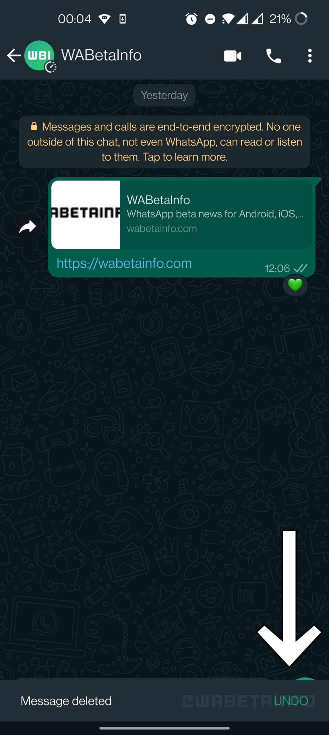 Beta de función “Deshacer” mensajes eliminados en Whatsapp