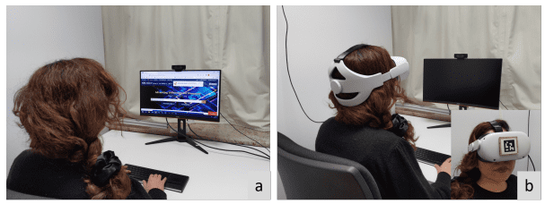 Empleada usando lentes de VR para estudio sobre el metaverso
